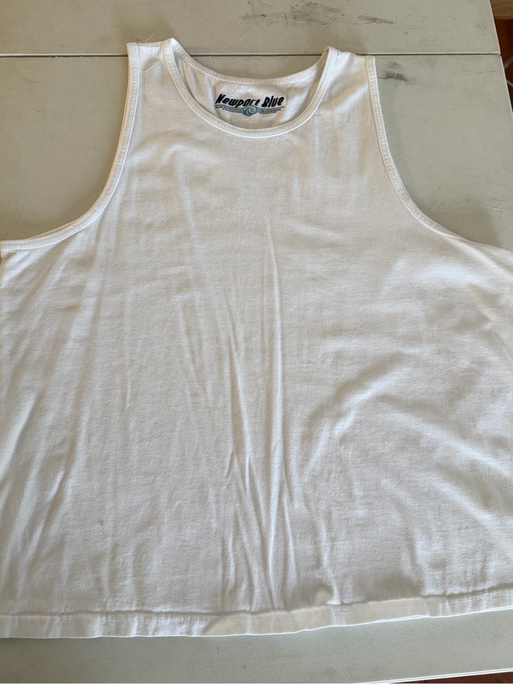 Newport White Tank with Navy and Teal Logo